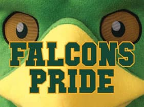 Photo of Freddy Falcon with the words Falcons Pride